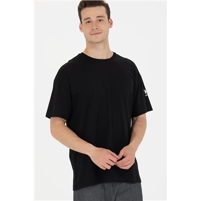 Erkek Siyah Oversize Bisiklet Yaka Tişört