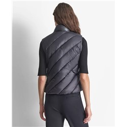 Women's Faux-Leather Zip-Front Puffer Vest