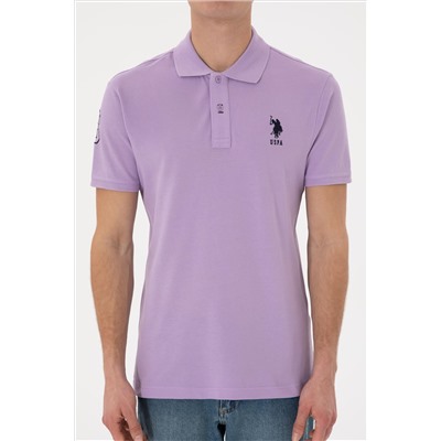 Erkek Slim Fit Polo Yaka Lila Basic Tişört