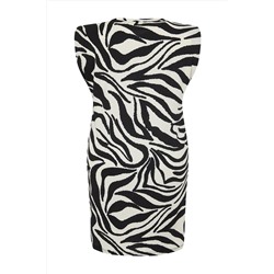 Siyah Zebra Baskılı Mini Örme Büyük Beden Elbise TBBSS24AH00142