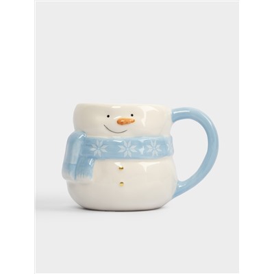 Кружка, 450 мл, керамика, бело-голубая, Снеговик в шарфе, Snowman