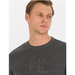 Gri Melanj Slim Fit Bisiklet Yaka Triko Kazak