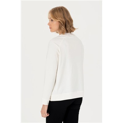 Kadın Ekru Bisiklet Yaka Sweatshirt
