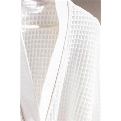 Pathier %100 Pamuk Kimono Unisex Bornoz - Beyaz/Bej