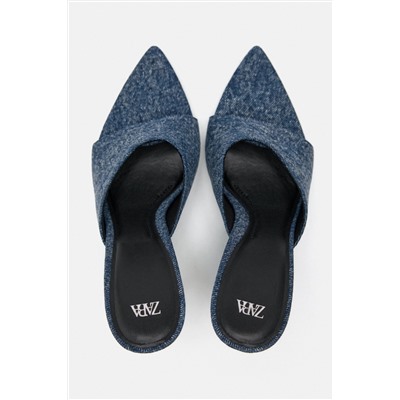 DENIM SANDALS WITH POINTED TOE