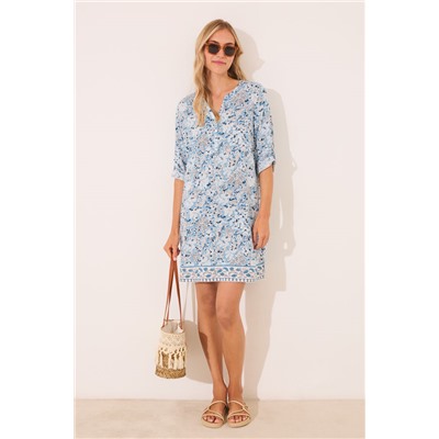 Camisola corta viscosa flores azul