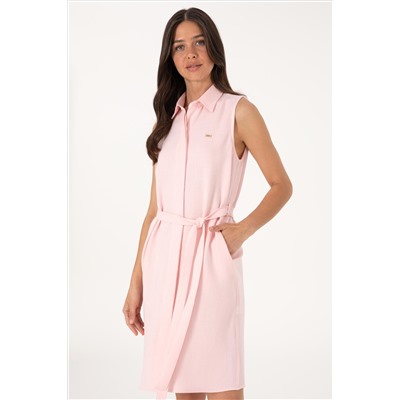Kadın Açık Pembe Kemerli Mini Boy Dokuma Elbise