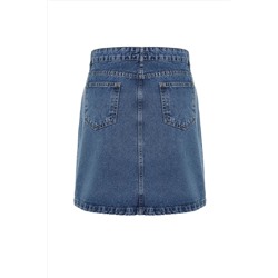 Mavi Çift Yırtmaçlı Denim Etek TBBSS23AZ00056