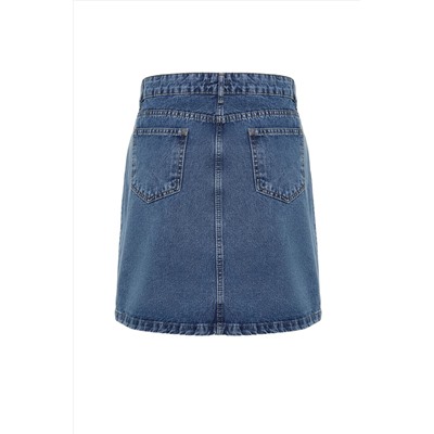 Mavi Çift Yırtmaçlı Denim Etek TBBSS23AZ00056