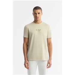 Avva, Erkek Bej Bisiklet Yaka Hologram Baskılı İnterlok T-Shirt A51Y1006