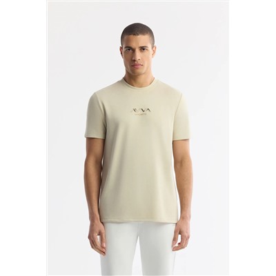 Avva, Erkek Bej Bisiklet Yaka Hologram Baskılı İnterlok T-Shirt A51Y1006