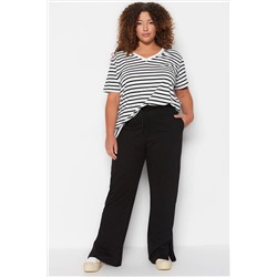 Siyah Straight Fit İnce Yırtmaçlı Örme Büyük Beden Eşofman Altı TBBSS23AJ00003