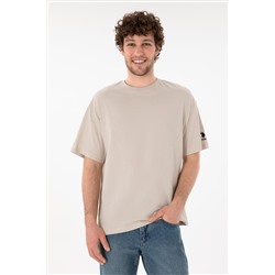Erkek Oversize Fit Bisiklet Yaka Taş Tişört