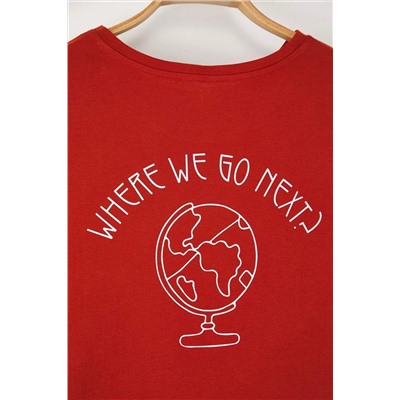 Kiremit %100 Pamuk Sırt Baskılı Rahat Kesim Bisiklet Yaka Örme T-Shirt TBBSS24BF00025