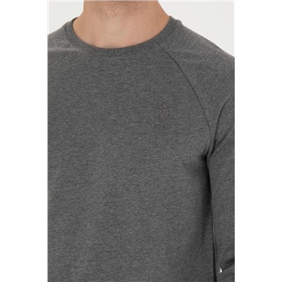 Erkek Antrasit Melanj Bisiklet Yaka Basic Sweatshirt