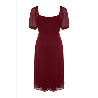 Bordo Dokuma Yırtmaçlı Elbise TBBSS22AH0012