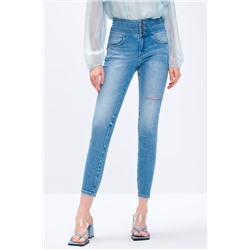 Vaquero skinny fit 7/8 de tiro alto Azul claro