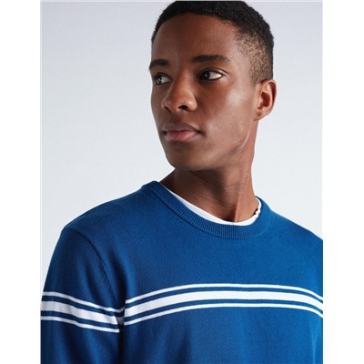 Striped Knitted Jumper, Men, Blue