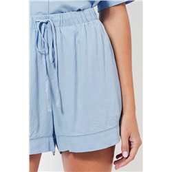Short de pijama de lino cintura alta - Azul claro