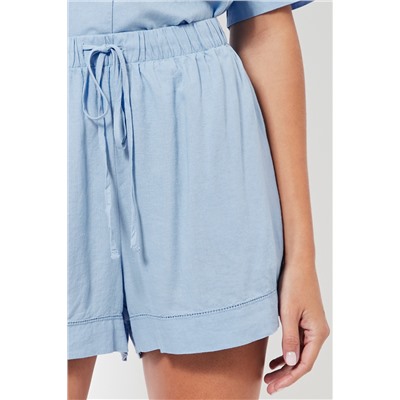 Short de pijama de lino cintura alta - Azul claro