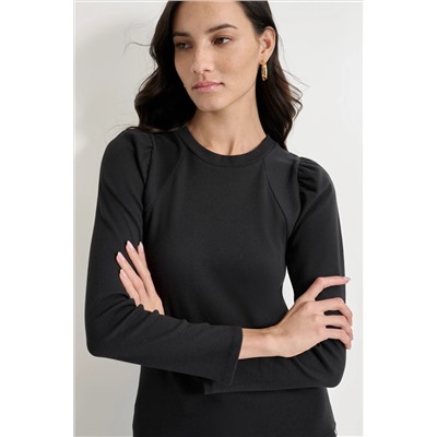 PUFF SLEEVE CREW NECK TOP