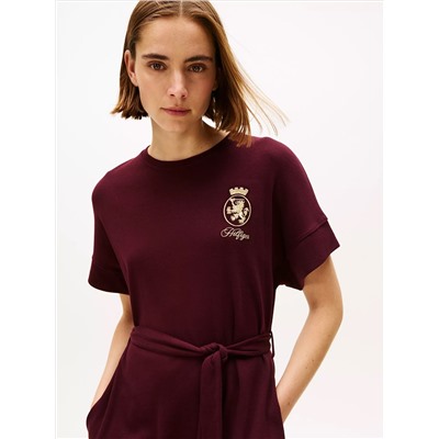 Gold Crest Logo Belted T-Shirt Dress