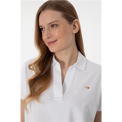 Kadın Beyaz Basic Polo Yaka Tişört