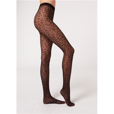 Transparente Strumpfhose 30 Denier mit rosafarbenem Animalmuster