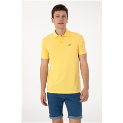 Erkek Regular Fit Polo Yaka Sarı Basic Tişört