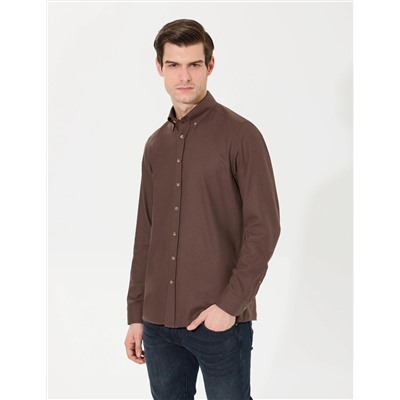 Kahverengi Slim Fit Uzun Kollu Gömlek