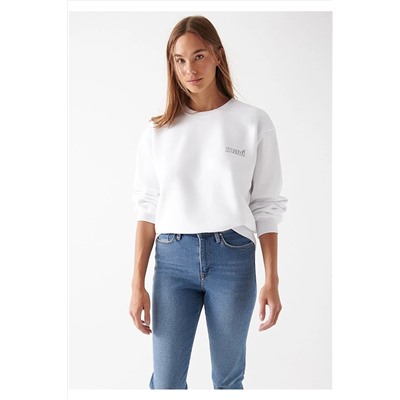 Mavi Logo Baskılı Beyaz Sweatshirt 1611315-620