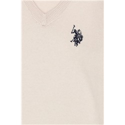 Kız Çocuk Krem Basic V - Yaka Kazak