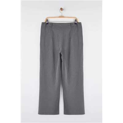 Gri Lastik Belli Wide Leg Büyük Beden Dokuma Pantolon TBBAW26AR00019