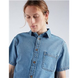 Denim Short Sleeve Shirt, Men, Blue