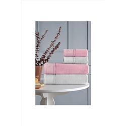 Özdilek, Ditsy Gri - Pembe Best Set Hamam Takımı