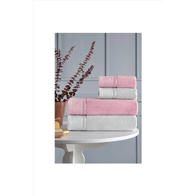 Özdilek, Ditsy Gri - Pembe Best Set Hamam Takımı
