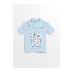 LC Waikiki, Mavi Polo Yaka Baskılı Kısa Kollu Kız Çocuk Tişört