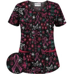 UA Celebrate Pink Black Scrub Top