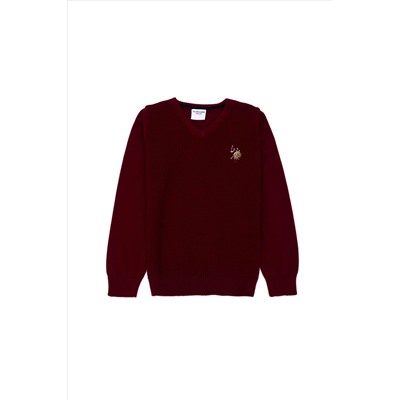 Erkek Çocuk Bordo Basic V - Yaka Kazak