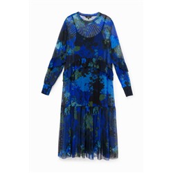Vestido midi de gasa con camuflaje floral