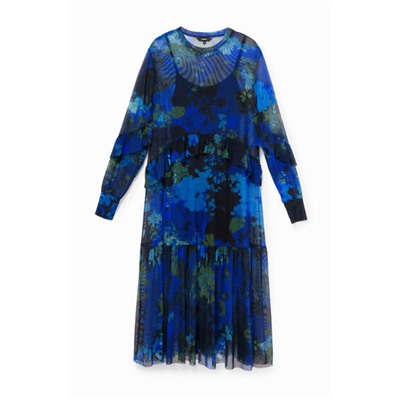 Vestido midi de gasa con camuflaje floral