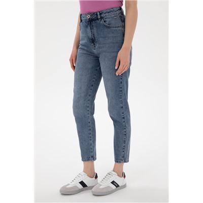 Kadın Mavi Mom High Waist Fit Jean Pantolon