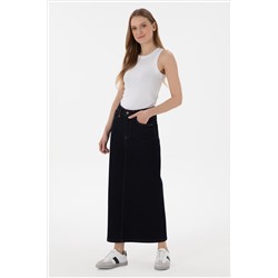 Kadın Koyu Mavi Jean Maxi Boy Etek