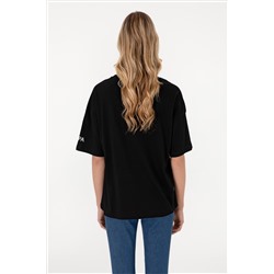 Kadın Siyah Oversize Bisiklet Yaka Tişört