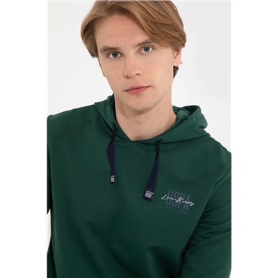 Erkek Yeşil Kapüşonlu Basic Sweatshirt