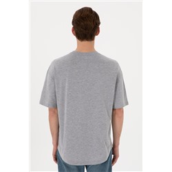 Erkek Long Fit Bisiklet Yaka Gri Melanj Basic Tişört
