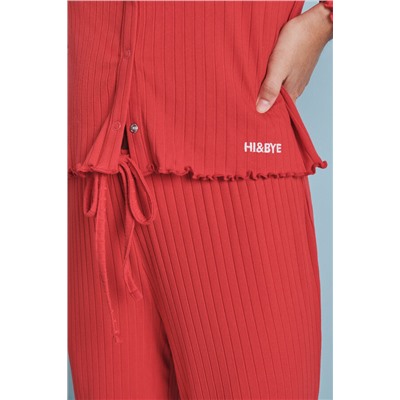 Pijama largo algodón canalé suave rojo