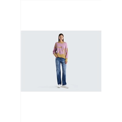 United Colors of Benetton Kadın Hardal Mix Intersiya Örgü Hafif Düşük Omuzlu Kazak 123P1085E104K-65L