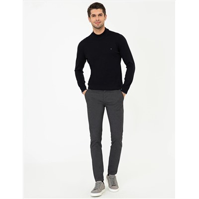 Lacivert Slim Fit Yarım Balıkçı Yaka Basic Triko Kazak