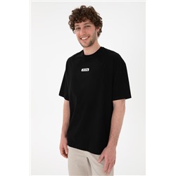 Erkek Oversize Fit Bisiklet Yaka Siyah Tişört